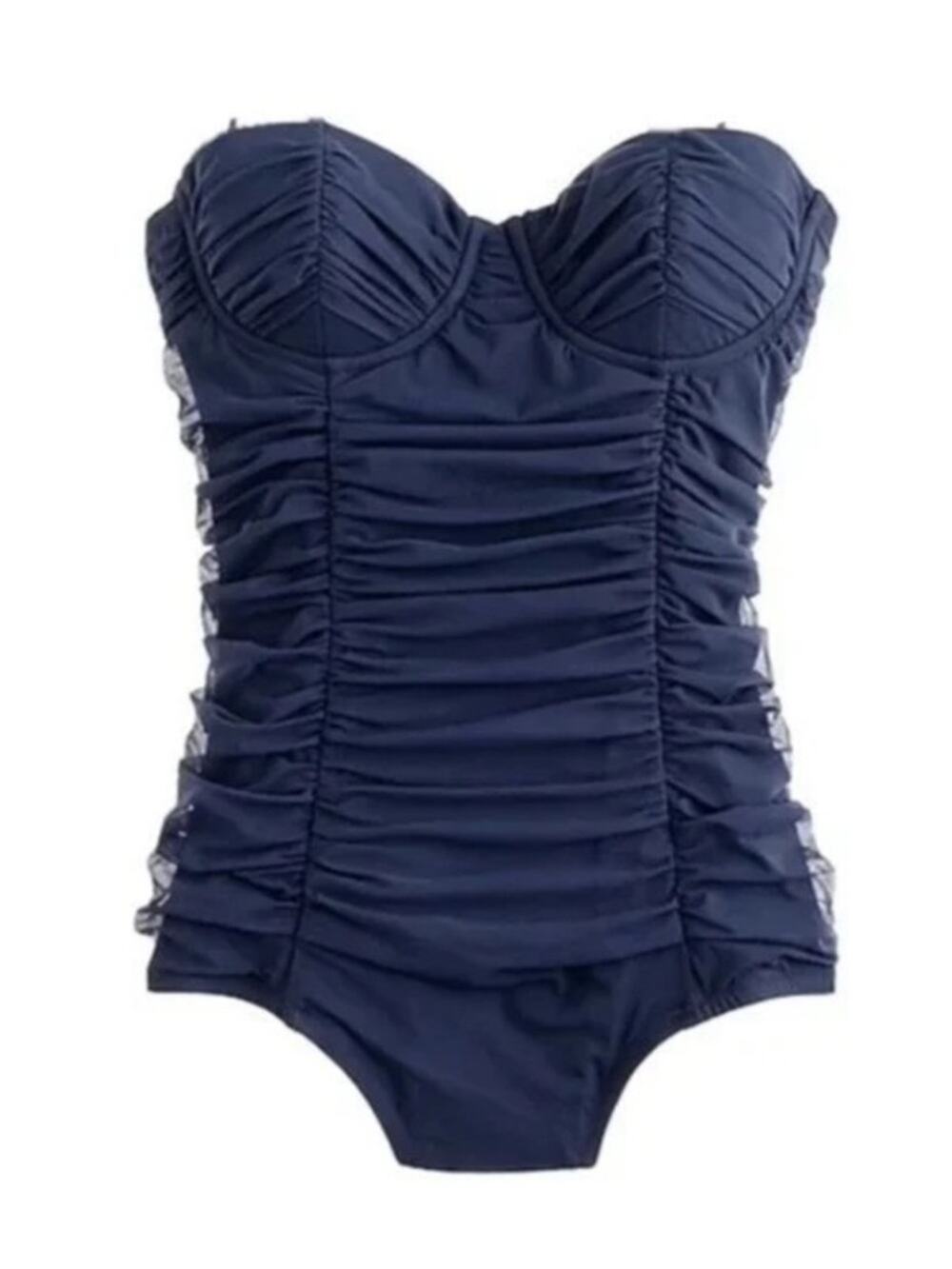 J. Crew Strapless Ruched Swim Suit in Slate Blue